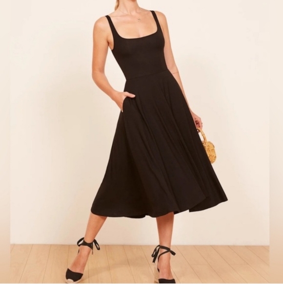 Reformation Rou Black Midi Dress Size Small Balletcore Chic - Picture 1 of 16